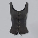 Women Vest Lace-up Strap Renaissance Vinatge Square Neck Sleeveless Medieval Slim Fit Halloween Cosplay Performance Top