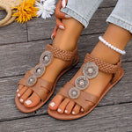Summer Gold Crystals Flat Sandals for Women Plus Size 43 Slip On Gladiator Sandals Woman Weave Strap Soft Sole Bohemia Sandles