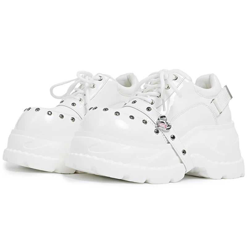 2026 Chunky Platform Punk Sneakers Women Belt Decor Lace Up Thick Bottom Vulcanized Shoes Woman Heighten Rivets Goth Shoes Mujer