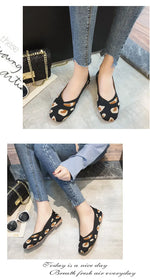 Spring and Autumn Flat Shoes Fashion Leisure Women's Flat Shoes Square Toe Knitting Elastic Comfortable Slip-on Boutique Shoes
