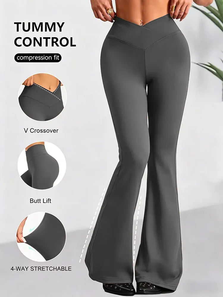 Womens New Spring Autumn Flare Pants V Shaped Cross Waist Wide Leg Trousers Elegant Loose Women Long Sweatpants For Slim Figures