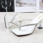 2025 Summer Flip Flops Crystal Slides Women 8cm High Heels Mules Crystal Glitter Block Low Heels Slippers Glitter Platform Shoes