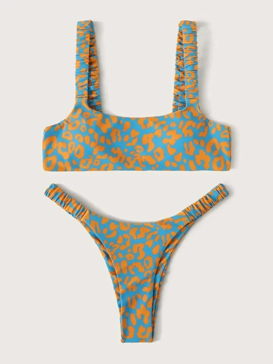 Sexy Micro Bikini Women Orange Leopard Print Push Up Padded Thong Swimsuit Female Cut Out Bathing Suit Swimwear Biquini