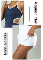 Tennis Dress Women Sleeveless Push Up Padded Sport Dresses Training Running Fitness Hollow Out Backless Slim Badminton Suit