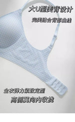 Japanese Checkered Crop Top Bra Small Bust Anti-Sagging Wirefree Pure Cotton Bralette Beachwear Light Support Set S-XL AU MOYISU
