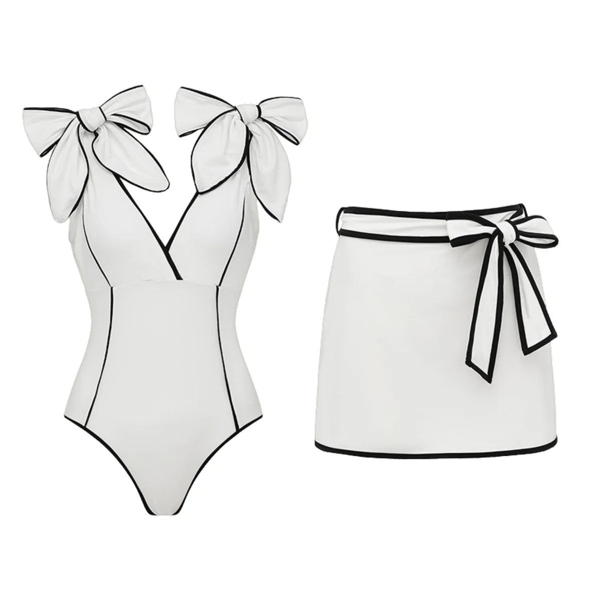 New 2Pcs Black Hollow Swimsuit Women Sexy Swimwear With Midi Skirt Push Up Bikini Female Biquini Bathingsuit Bodysuit Beachwear