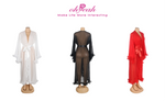 White Mesh Long Robe for Women Sexy See Through Sleepwear Plus Size Ruffled Belted Nightgown Lingerie