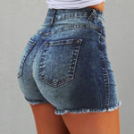 Summer Women Shorts High Waist Washed Retro Distressed Ripped Edge Butt-lifted Slim Fit Pockets Casual Club Party Short Pants