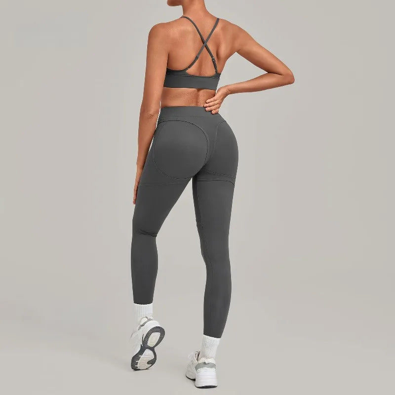 Women's Seamless Yoga Set Sports Fitness Slim Fit Splicing Backless Bra Suits Running Workout Gym Peach Hip Pants Yoga Sets