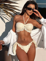 DEKA Women Brazilian High Waist Ruffled Bandeau Bikini Set Strapless Pleated Ruched Swimsuit Bathing Suits Swimwear