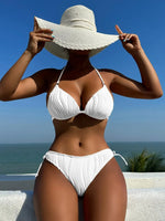 2024 Sexy Bikini Women Solid Lace Up Backless Padded Micro Swimsuit Push Up Beach Bathing Suit White Tie Side Thong Swimwear