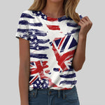 Women's British Flag Print T-Shirt Casual Round Neck Short Sleeve T Shirts Uk United Kingdom Women Vintage Tees Tops Clothing