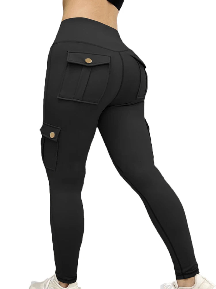 1/2 Pcs Women's Fitness Pants: High-Waisted Flared Cargo Pants With Pockets, Shaping and Tummy-Control Fitness Pants.