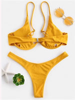 Sexy Underwire Bikini 2026 Mujer Women Solid Red Push Up Bra Thong Swimsuit Haler V Neck Bathing Suit Mini Micro Thong Swimwear