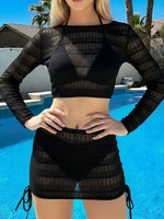4 Pieces Triangle Bikini 2026 With Mesh Tops & Skirt Swimwear Female Solid Swimsuit Women Bathers Bathing Swimming Swim Suit