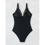S - XL New Sexy Mesh Sheer V Neck Women Swimwear One Piece Swimsuit Female High Leg Cut Monokini Bather Bathing Suit Swim V5136