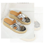 Spring 2025 Women's Slippers Hollow Out Strap Waterproof Thick Heel Woven Rope Country Style Slip-On Shoes Polyurethane Material
