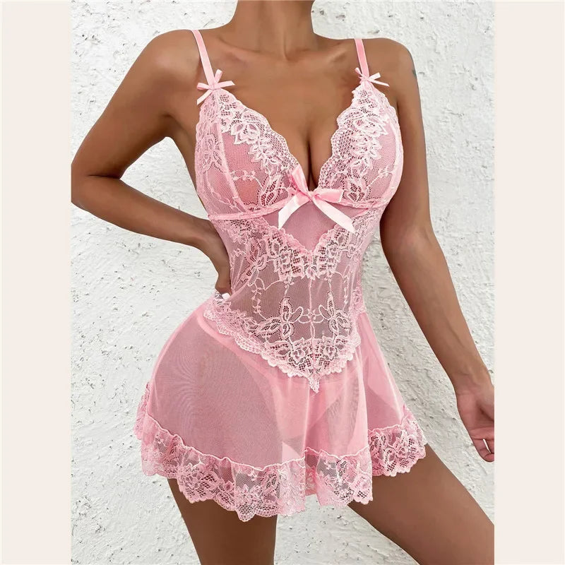 Women Erotic CostumeSexy ExoticUnderwear Lace Doll Dress Erotic Underwear Open Bra Mesh Transparent Pajamas Sexy Clothing