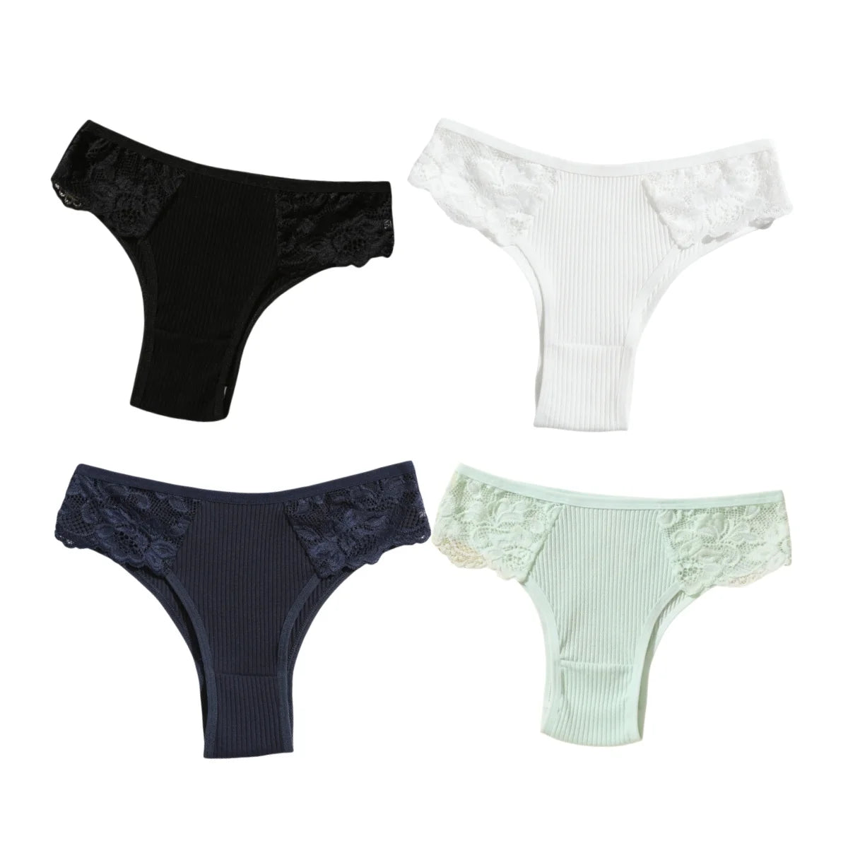 4Pcs/Set Women Cotton Low-Rise Briefs Lace Trims Brazilian Panties Sexy Lingerie Stretchy Underwear Female Underpants S-L