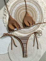 Sexy Coffee Striped Micro Bikini Set 2026 Women Halter Push Up Bra Bandage Thong Swimsuit Summer Bathing Suit Holiday Swimwear