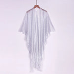 Sexy Fringe Tassel Mesh Sheer Shiny Knitted Tunic Beach Cover Up Cover-ups Beach Dress Beach Wear Beachwear Female Women V3321