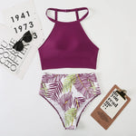 Sexy Light Purple High Waist Bikini 2024 Woman High Neck Swimsuit Female Two Pieces Swimwear Women Print Beach Wear Bathing Suit