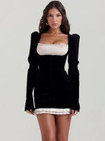 Ahagaga Fashion Sexy Velvet Women Mini Dresses Patchwork Backless Casual Buttoms Slim Package Hip Bodycon Vestidos RobesZipper