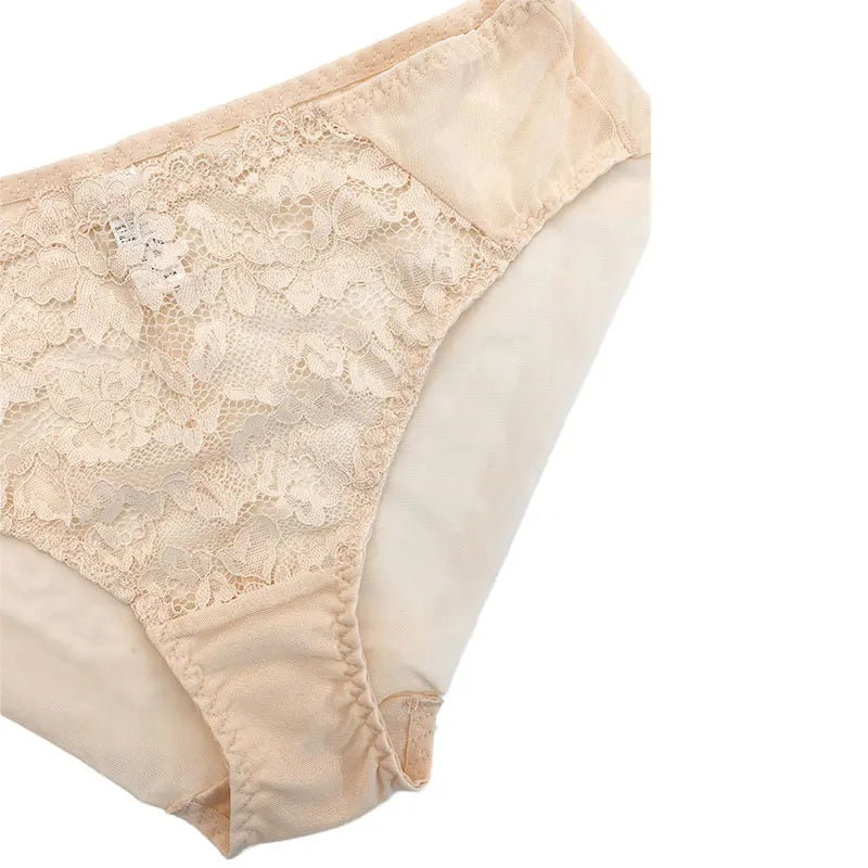 Lace Women's Underwear with Pure Cotton Breathable Crotch, Low-Waist Triangle Panties, Mesh Sexy Underwear, Butt-Lifting