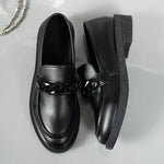Chain Decor Patent Leather Women's Loafers Comfortable Slip On Med Heel Student Shoes Woman Plus Size Point Toe Oxford Shoes 42