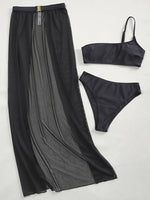 New One shoulder Bikini 2025 Female Swimsuit Women Swimwear Three-pieces Bikini set Mesh Long Skirt Beach wear Bathing Suit Swim