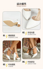 Women's Fashion New Shoes White Soft Leather High Heels Cute Bow Elegant Sexy Wedding Banquet Party Toe Hollow Pointed Shoes