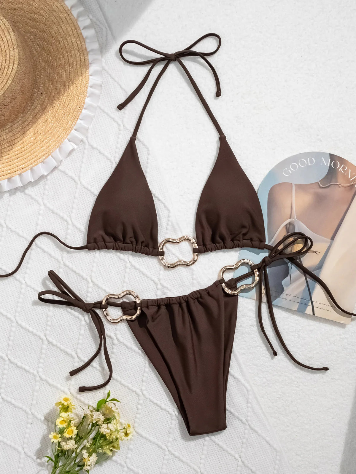 DEKA Brazilian Metal Bikini Set High Cut Swimwear Women Thong Swimsuit Bathing Suit Female Summer Beach Wear Biquini