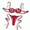 Women Red Floral Lace Lingerie Set Push‑Up Bra & Tie‑Side Thong Mesh Satin Intimate Underwear Romantic Nightwear ZA825200