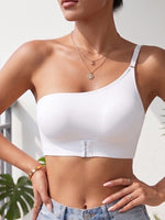 Solid Women's One Shoulder Seamless Bra Front Closure Thin Breathable Comfort Wireless Lingerie