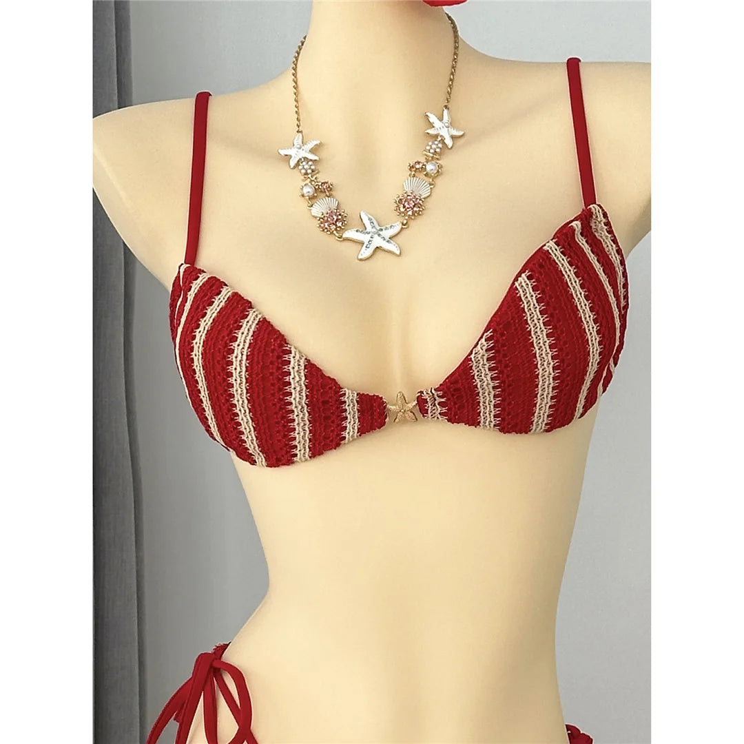 2026 New Striped Bikini Women Swimwear Female Swimsuit High Cut Leg Padded Bather Bathing Suit Swim Two-pieces Bikini set K8071