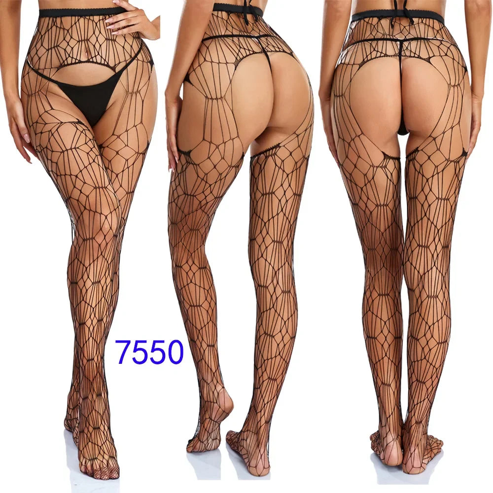 One Piece Pants Sexy lingerie Women Plus Size Tights Stamping Diamonds Crotchless Pantyhose Mesh Hollow Out Legging Stockings