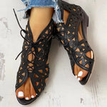 Wedge Sandals for Women 2023 Summer Shoes Fashion Lace Up Low Heel Flat Ladies Sandals Large Size Casual Hollow Out Sandalias