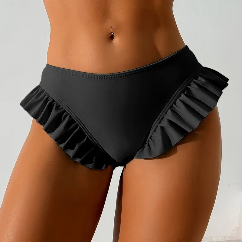 Summer Lotus Leaf Swimsuit for Women Bikini Women's Beach Shorts Defense Bare Swimwear Bather Biquini Solid Swimming Shorts