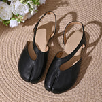 Women Tabi Split Toe Slingback Sandals Soft Leather Closed Toe Back Strap Flat Hollow Casual Summer Beach Shoes