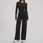 Yoga Set 2 Pieces Women Fitness Sportswear Gym Loose wide-leg pants Long-sleeved T-shirt Sports Crop Tops Tracksuit Workout Wear