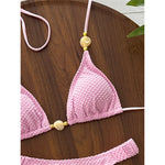 Wrinkled Crinkled Halter Bikini Female Swimsuit Women Swimwear Two-pieces Bikini set Brazilian Bather Bathing Suit Swim V8134