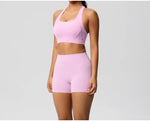 2PCS Yoga Set Women Gym Sports Suits Fitness Bra Crop Top Workout Clothes Female Athletic Wear Push Up Shorts Sportswear