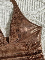 SnakeSkin Halter V Neck Backless Female Swimwear One Piece Swimsuit Women Monokini High Cut Bathing Suit Swim Bodysuit Beachwear