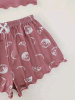 Summer Pajama Set for Women Sleepwear Sexy Lingerie Pink Moon and Planet Print Camisole and Shorts Sets Comfortabl Casual Suit