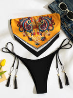 S-XXL Printed Crop Top Bikini Women Bandeau Bikinis Swimwear Female Swimsuit Two-pieces Bikini Set Bathing Suit Swim Beach Wear