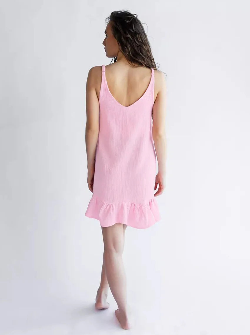 New Women's Strap Skirt Pure Cotton Sleepwear Breathable Loose Comfortable Soft Summer Strap Skirt Sweet and Cute Home Clothes
