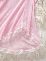 Pink Lips Sexy Lingerie Kawaii Babydoll Dress Women Lace See Through Nightdress Sleepwear Soft V Neck Erotic Pajamas With Thongs
