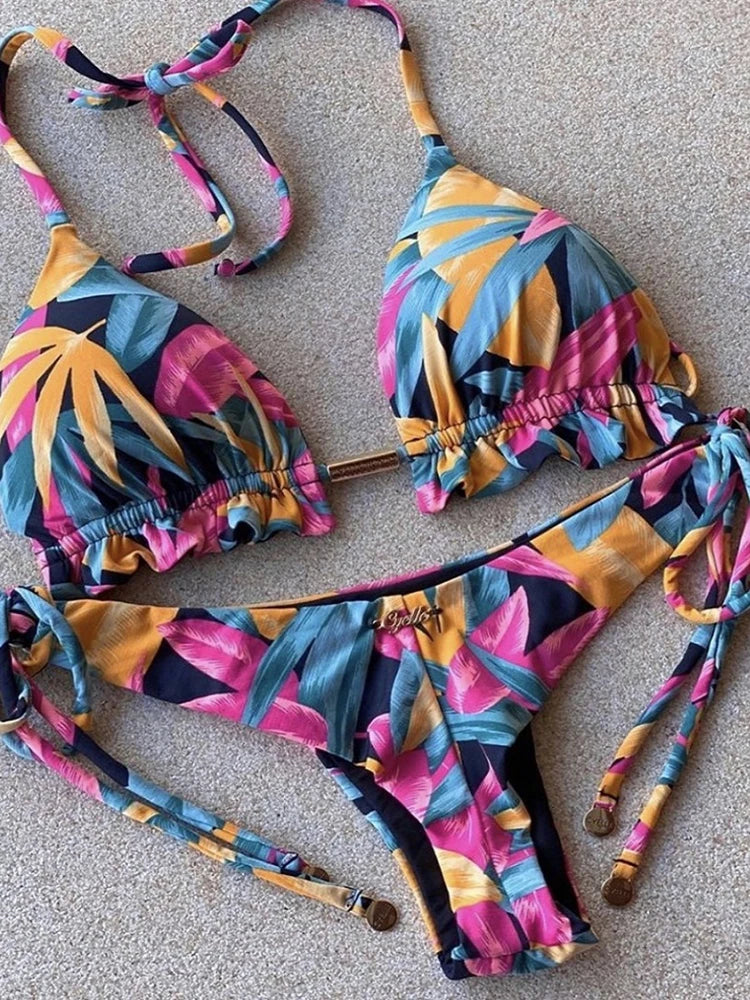 RUOTONGSEPT Sexy Micro Bikinis Set 2022 New Swimsuit Women Feather Print Bandage Swimwear Female Bathing Suit Brazilian Biquinis