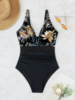 S - XL New Sexy Mesh Sheer V Neck Women Swimwear One Piece Swimsuit Female High Leg Cut Monokini Bather Bathing Suit Swim V5136