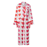 Women 2025 Heart Print Pajama Set Long Sleeve Button-up Tops and Pants 2 Piece Valentines Day Sleepwear Outfit